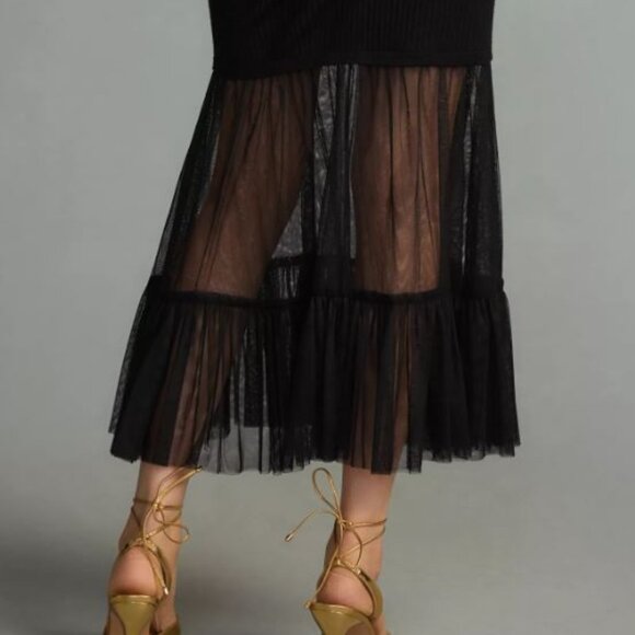 NWOT By Anthropologie Sheer Pleated Knit Midi Skirt Size M Stitch Fix Fall - Picture 4 of 14